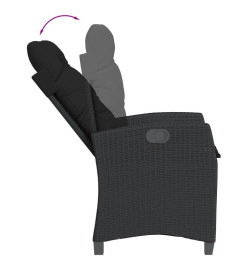 Chaises inclinables de jardin lot de 2 et coussins noir rotin