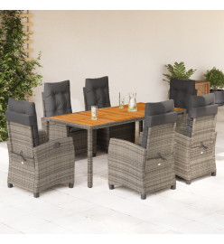 Ensemble à manger de jardin et coussins 7 pcs gris rotin