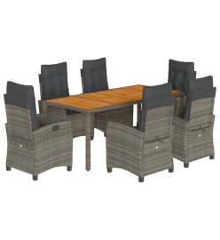 Ensemble à manger de jardin et coussins 7 pcs gris rotin