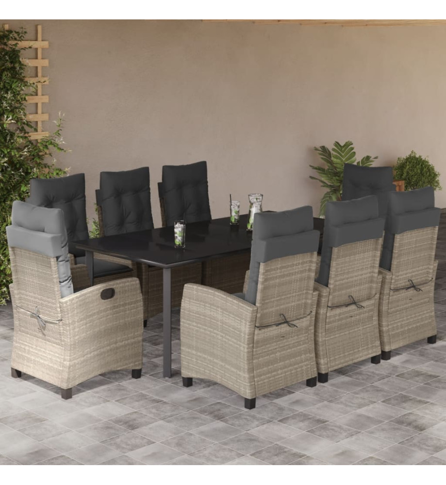 Ensemble à manger de jardin et coussins 9 pcs gris clair rotin Ensemble à manger de jardin et coussins 9 pcs gris clair rotin