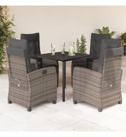 Ensemble à manger de jardin 5 pcs coussins gris résine tressée