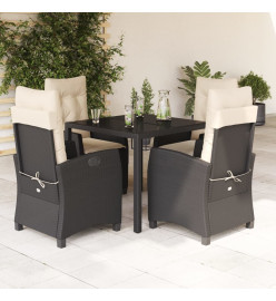 Ensemble à manger de jardin coussins 5pcs Noir Résine tressée
