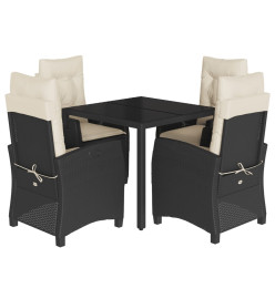 Ensemble à manger de jardin coussins 5pcs Noir Résine tressée