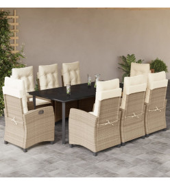 Ensemble à manger de jardin et coussins 9 pcs beige Poly rotin