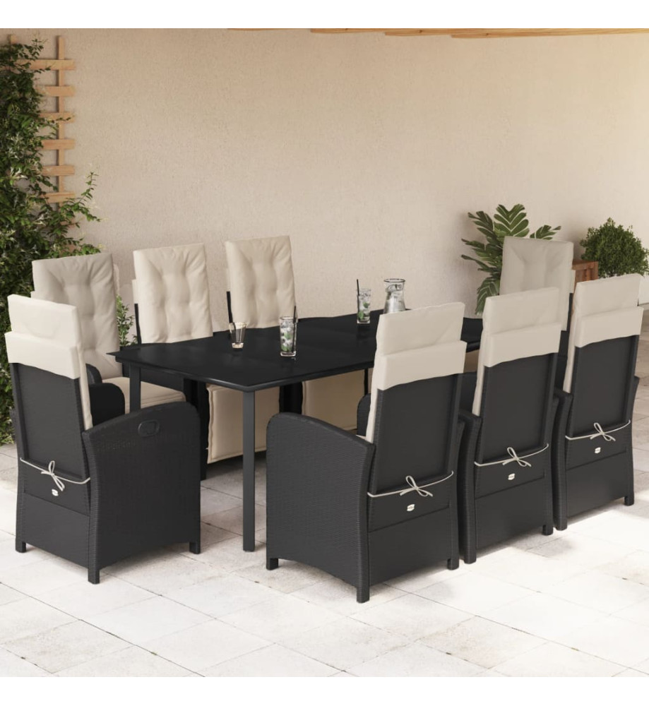 Ensemble à manger de jardin 9pcs coussins noir résine tressée Ensemble à manger de jardin 9pcs coussins noir résine tressée