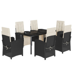 Ensemble à manger de jardin coussins 7pcs Noir Résine tressée