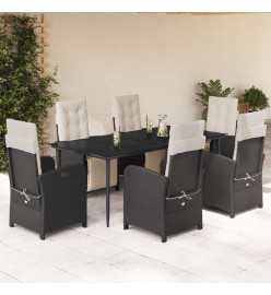 Ensemble à manger de jardin coussins 7pcs Noir Résine tressée