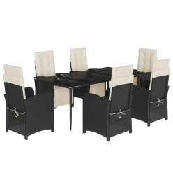 Ensemble à manger de jardin coussins 7pcs Noir Résine tressée