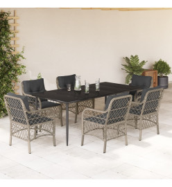 Ensemble à manger de jardin et coussins 7 pcs gris clair rotin