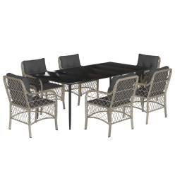Ensemble à manger de jardin et coussins 7 pcs gris clair rotin