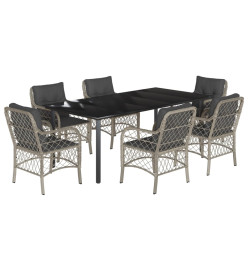 Ensemble à manger de jardin et coussins 7 pcs gris clair rotin