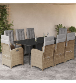 Ensemble à manger de jardin et coussins 9 pcs beige Poly rotin