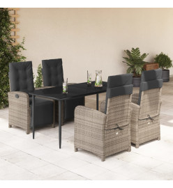 Ensemble à manger de jardin 5 pcs coussins gris résine tressée