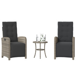 Ensemble de bistro 3 pcs avec coussins gris résine tressée