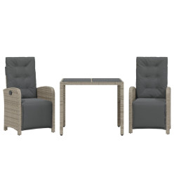 Ensemble de bistro 3 pcs avec coussins gris résine tressée