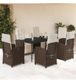 Ensemble à manger de jardin et coussins 7 pcs marron rotin