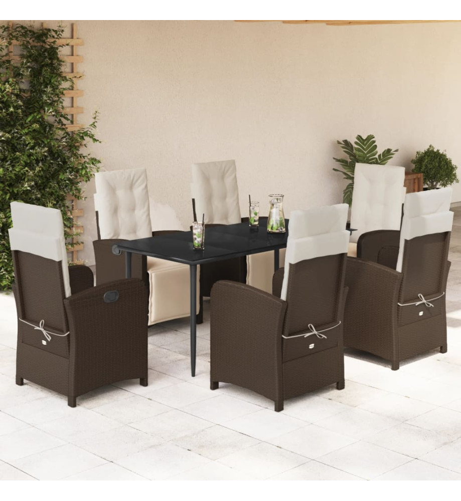 Ensemble à manger de jardin et coussins 7 pcs marron rotin Ensemble à manger de jardin et coussins 7 pcs marron rotin
