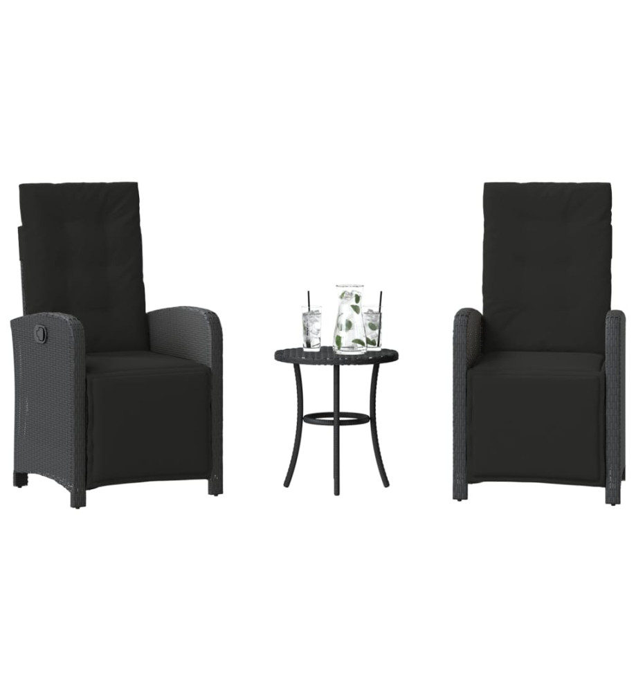 Ensemble de bistro 3 pcs avec coussins noir résine tressée Ensemble de bistro 3 pcs avec coussins noir résine tressée