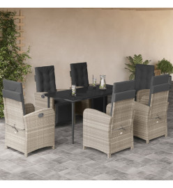 Ensemble à manger de jardin et coussins 7 pcs gris clair rotin