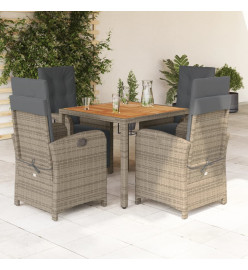 Ensemble à manger de jardin 5 pcs coussins gris résine tressée