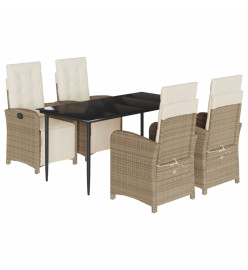 Ensemble à manger de jardin avec coussins 5pcs Beige poly rotin