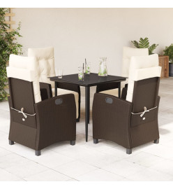 Ensemble à manger de jardin 5 pcs et coussins marron poly rotin