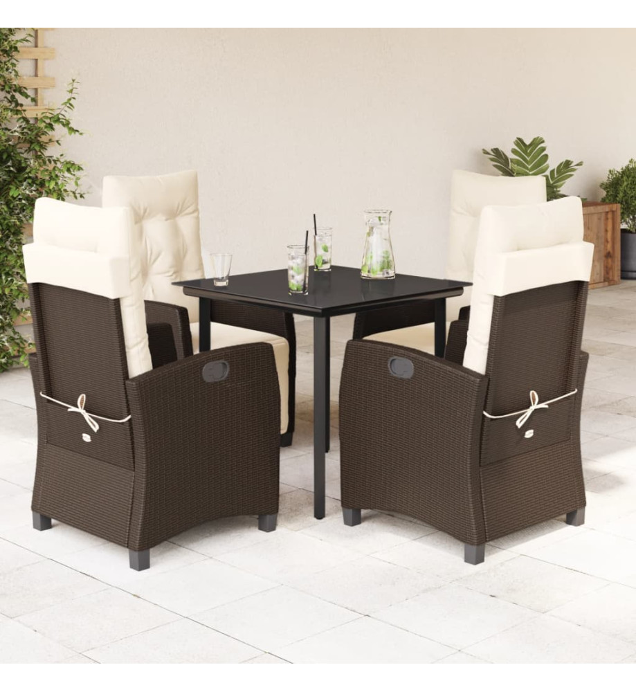 Ensemble à manger de jardin 5 pcs et coussins marron poly rotin Ensemble à manger de jardin 5 pcs et coussins marron poly rotin
