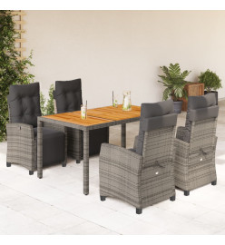 Ensemble à manger de jardin 5 pcs coussins gris résine tressée