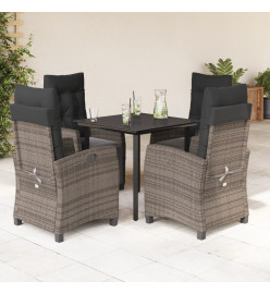 Ensemble à manger de jardin 5 pcs coussins gris résine tressée