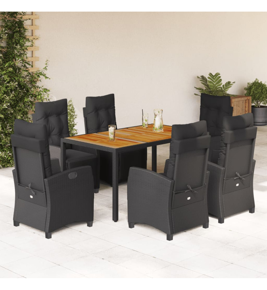 Ensemble à manger de jardin coussins 7pcs Noir Résine tressée Ensemble à manger de jardin coussins 7pcs Noir Résine tressée