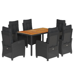 Ensemble à manger de jardin coussins 7pcs Noir Résine tressée