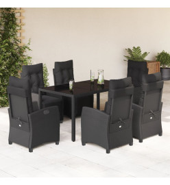 Ensemble à manger de jardin coussins 7pcs Noir Résine tressée