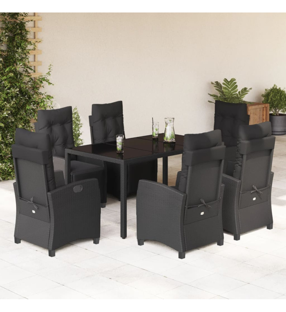 Ensemble à manger de jardin coussins 7pcs Noir Résine tressée Ensemble à manger de jardin coussins 7pcs Noir Résine tressée