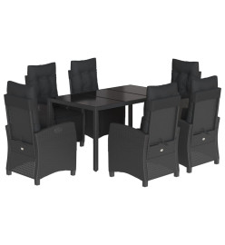 Ensemble à manger de jardin coussins 7pcs Noir Résine tressée