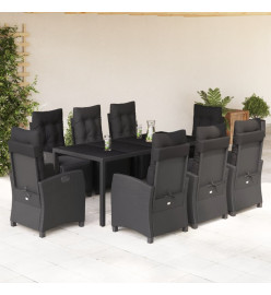Ensemble à manger de jardin 9pcs coussins noir résine tressée