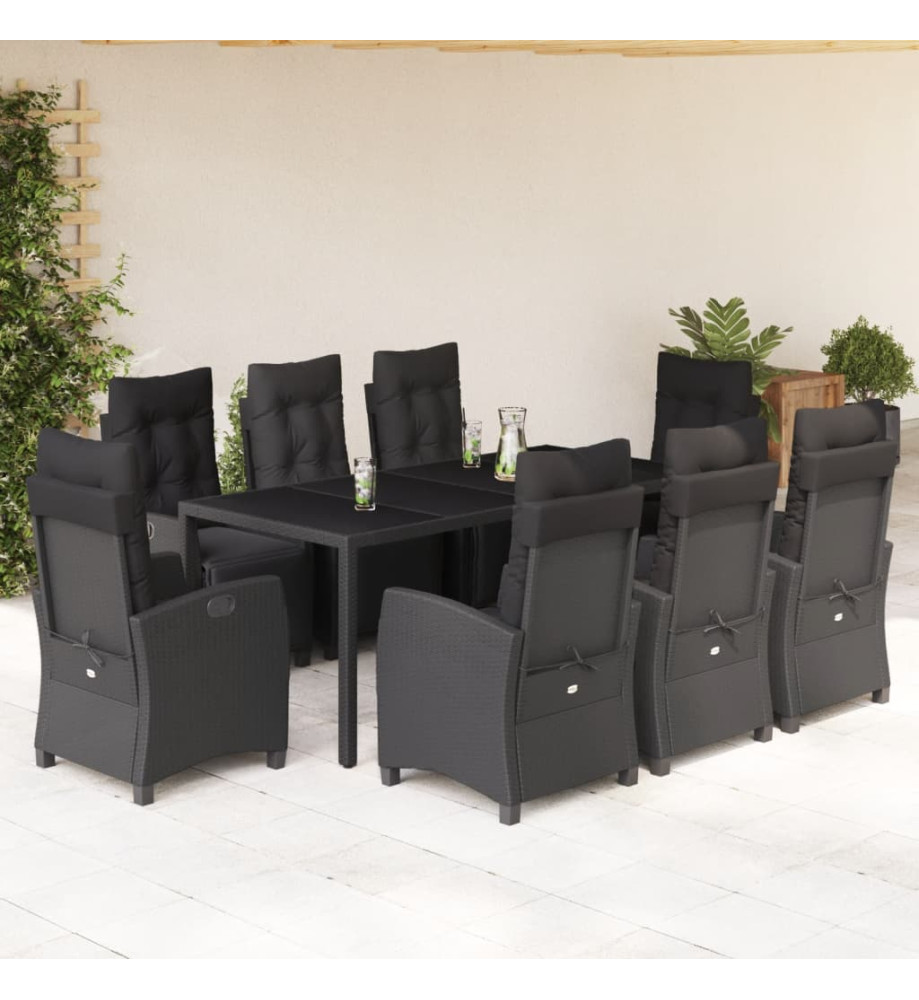 Ensemble à manger de jardin 9pcs coussins noir résine tressée Ensemble à manger de jardin 9pcs coussins noir résine tressée