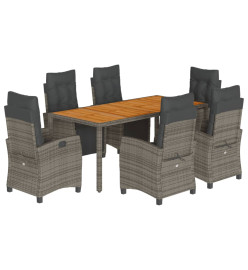 Ensemble à manger de jardin et coussins 7 pcs gris rotin
