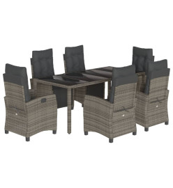 Ensemble à manger de jardin et coussins 7 pcs gris rotin