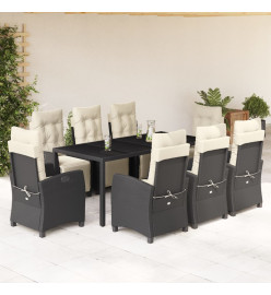 Ensemble à manger de jardin 9pcs coussins noir résine tressée