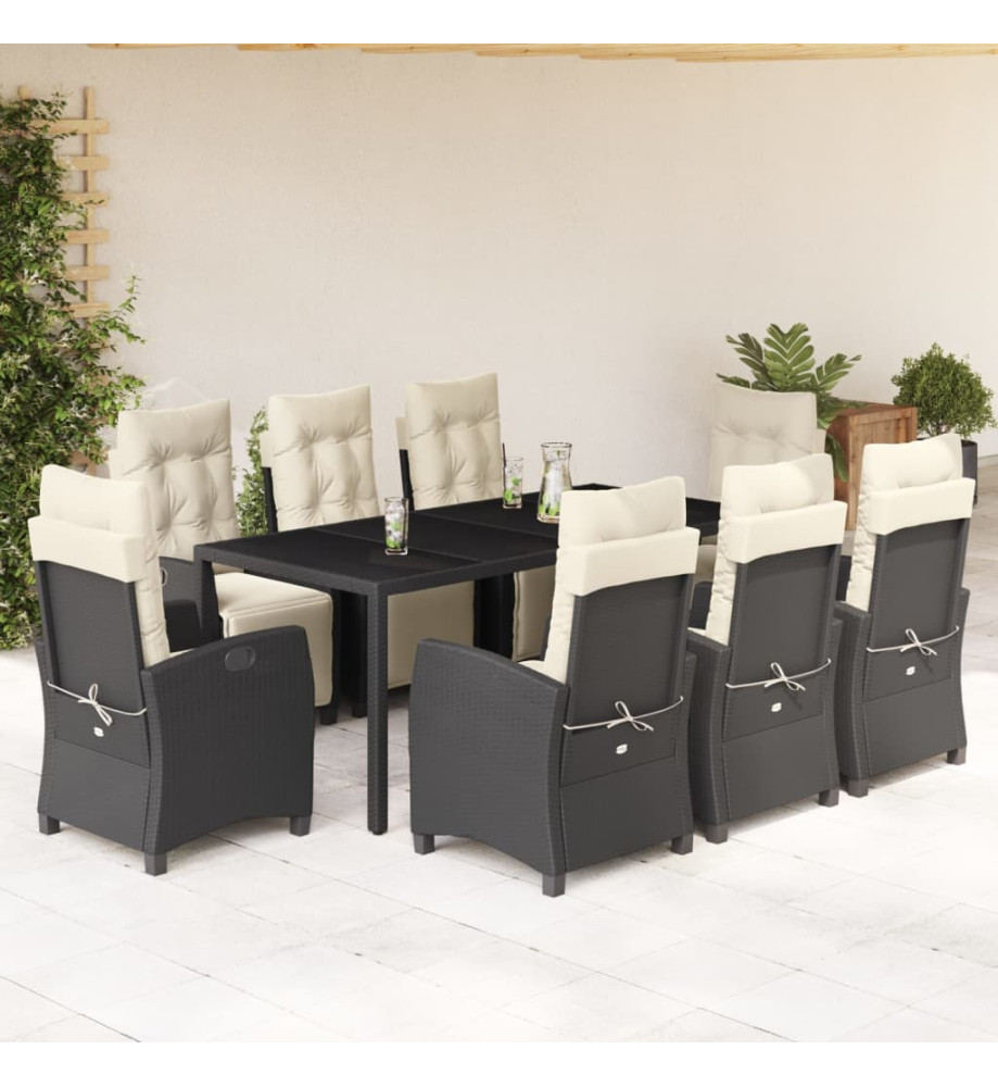 Ensemble à manger de jardin 9pcs coussins noir résine tressée Ensemble à manger de jardin 9pcs coussins noir résine tressée