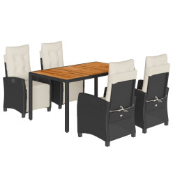 Ensemble à manger de jardin coussins 5pcs Noir Résine tressée