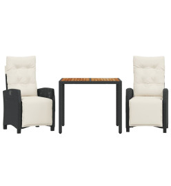 Ensemble à manger de jardin avec coussins 3 pcs Noir