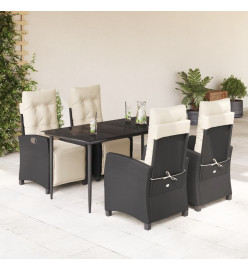 Ensemble à manger de jardin coussins 5pcs Noir Résine tressée