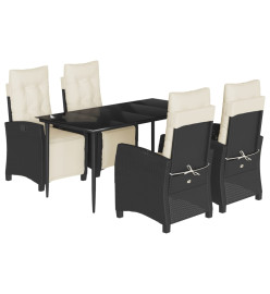 Ensemble à manger de jardin coussins 5pcs Noir Résine tressée