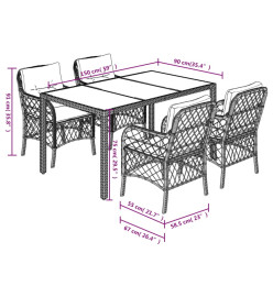 Ensemble à manger de jardin coussins 5pcs Noir Résine tressée