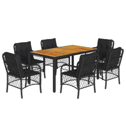 Ensemble à manger de jardin coussins 7pcs Noir Résine tressée