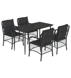 Ensemble à manger de jardin coussins 5pcs Noir Résine tressée