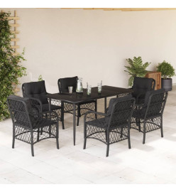 Ensemble à manger de jardin coussins 7pcs Noir Résine tressée