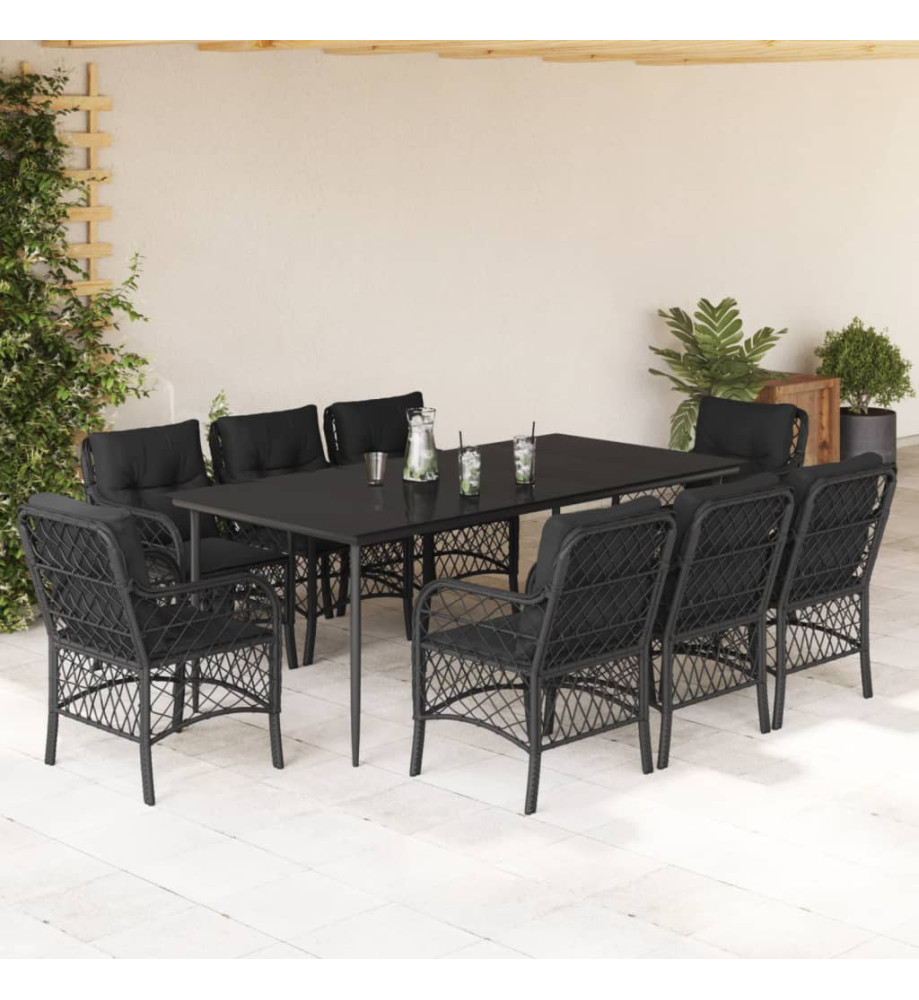 Ensemble à manger de jardin 9pcs coussins noir résine tressée Ensemble à manger de jardin 9pcs coussins noir résine tressée