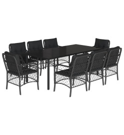 Ensemble à manger de jardin 9pcs coussins noir résine tressée
